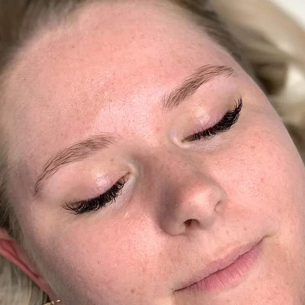 Combination brows before result — fair blonde client